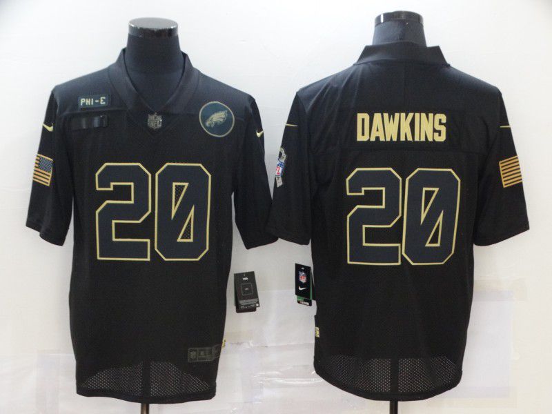 Men Philadelphia Eagles #20 Dawkins Black gold lettering 2020 Nike NFL Jersey